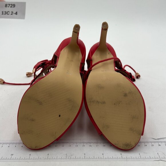 Red Classic Gladiator Lace Up Sandals High Heels Peep Toe Zipper Cage Shoes - Picture 6 of 6